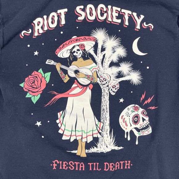 Riot Society Hoodie Men Small Back Cotton Fiesta Til Death Skulls Tress Pullover - Picture 3 of 12